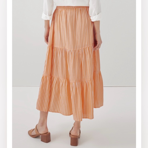 Pact Sunset Light Gauze Pull-On Citrus Stripe Tiered Midi Skirt SZ Large - Picture 5 of 15